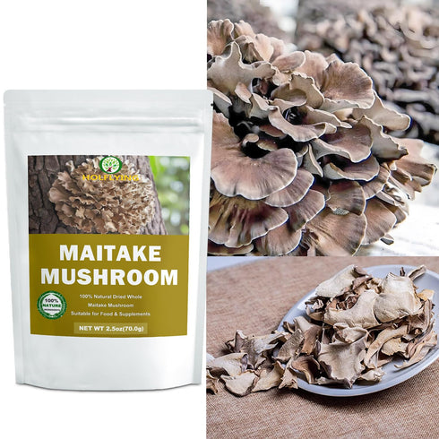 HOLFLYING 2.5 oz, Dried Raw Maitake Mushrooms - All-Natural Whole Maitake for Cooking, Soup, Tea and Vegan Recipes, No