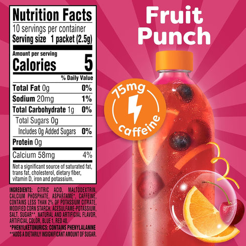 10 Packets Crystal Light Energy Boost Fruit Punch Drink Mix, ct On-the-Go