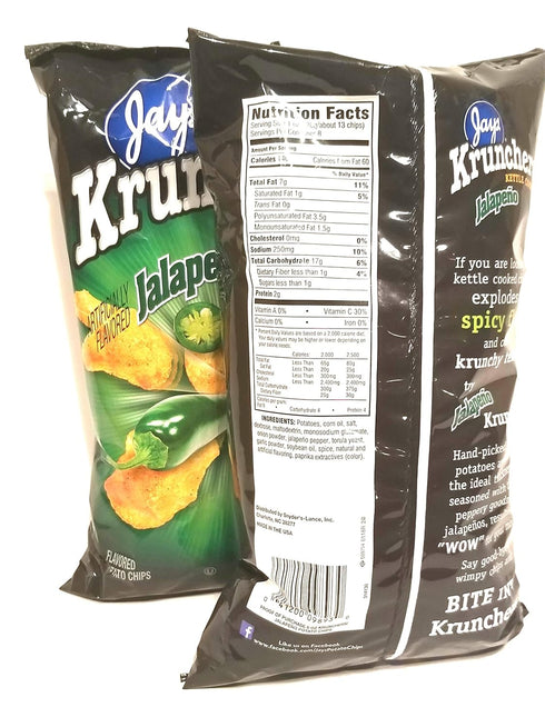 Jay's 2 Pack 8oz BIG BAG JALAPENO KRUNCHERS Potato Chips bags