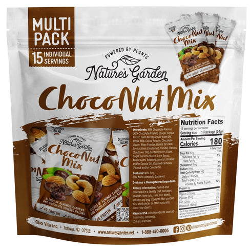1.2 Oz (15 Nature's Garden Choco Nut Mix, Chocolate Covered Raisins, Almonds, Cashews, Cholesterol Free, Sodium Free