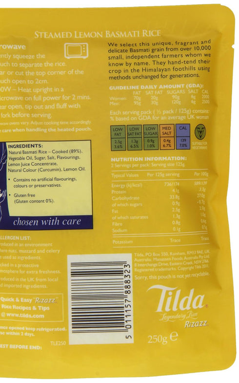 250 (Pack 6) Tilda Steamed Basmati Lemon Rice g