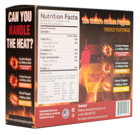 1 Oz Sonoran Spice Carolina Reaper, Trinidad Scorpion, Ghost Pepper Flakes Gift Box