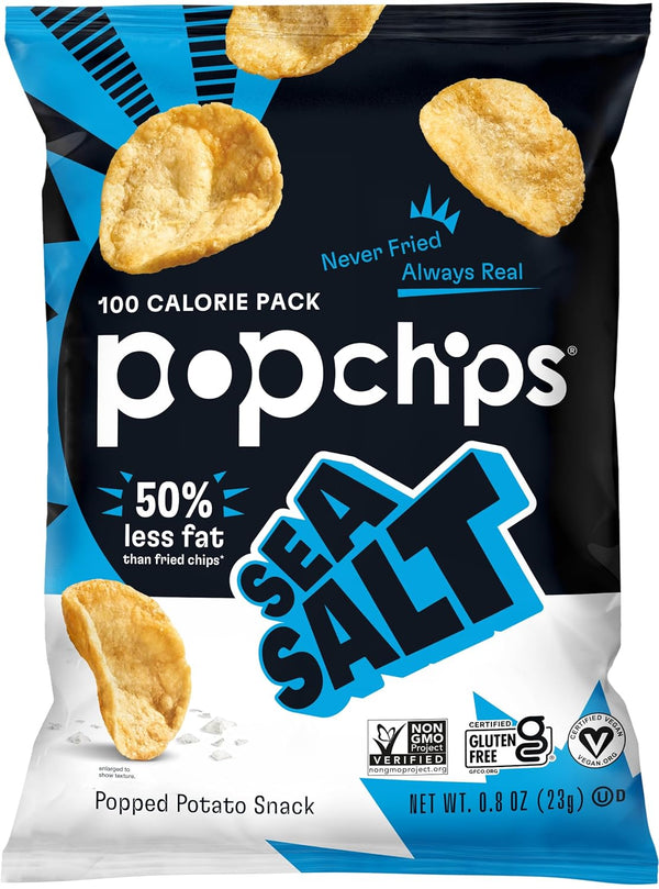Popchips Sea Salt Potato Chips Single Serve 0.8 Ounce (Pack of 24)