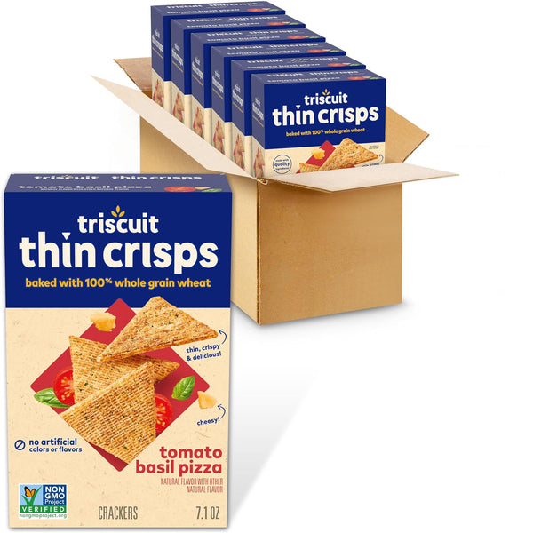 Triscuit Thin Crisps Tomato Basil Pizza Whole Grain Wheat Crackers, Lunch Snacks,