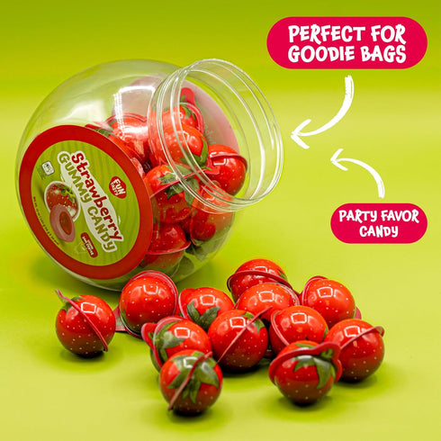Gummy 30 Count 19 Oz Gummies Gummy Strawberry Candy - - Jar - Jelly Filled - Individually Wrapped Balls Candy - Party