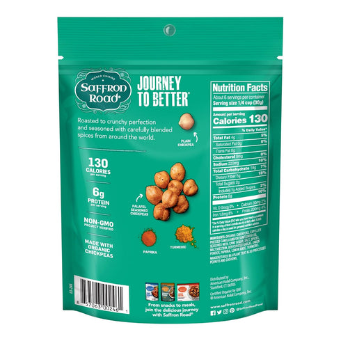 6 oz (4 Pack) Saffron Road Organic Crunchy Chickpea Snacks-Gluten Free, Non-GMO, Halal, Kosher, Vegan - (Falafel