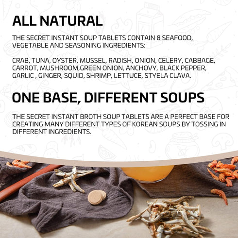 30 Tablets - Seoul Soup Secrets, Instant Korean Soup Tablet, Seafood Vegetable Stock Broth, Made in Korea
