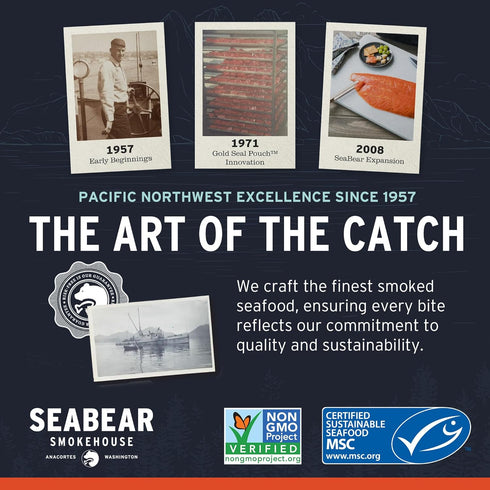 6oz 6 SeaBear Smoked Wild King Salmon Fillet Gift Box - Wild Alaska King Salmon Fillet, Shelf Stable, Ready to Eat