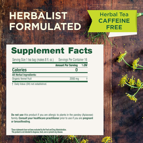 96 (6 Pack) Traditional Medicinals Tea, Organic Fennel, Promotes Healthy Digestion, Tea Bags