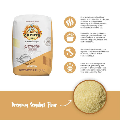 Antimo Caputo 2.2 LB (Pack 4) 8.8 LB) Semolina Flour Bag of - Semola di Grano Duro, Italian All Natural Flour for Fresh