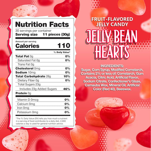 2-Pound Heart Jelly Beans | Bag | Pink & Red Candy Hearts | Cherry, Strawberry & Watermelon Flavors | Bulk Mini Candy