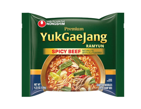 4.32 oz (Pack 4) Nongshim YukGaeJang Spicy Beef, Ramyun Instant Noodles with Soup Mix