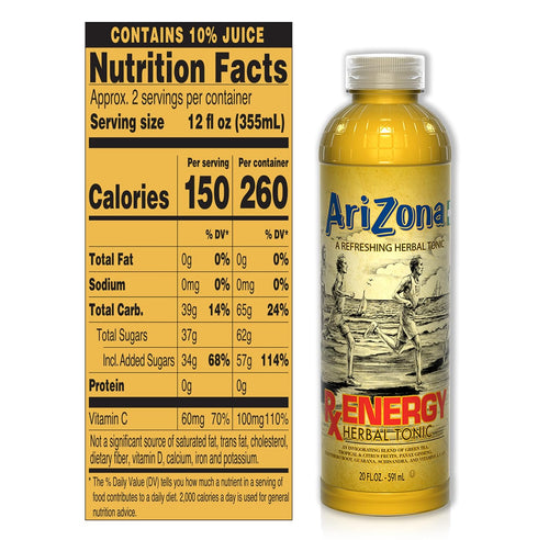 20 Oz (Pack 12) AriZona Rx Energy Herbal Tonic, Fl