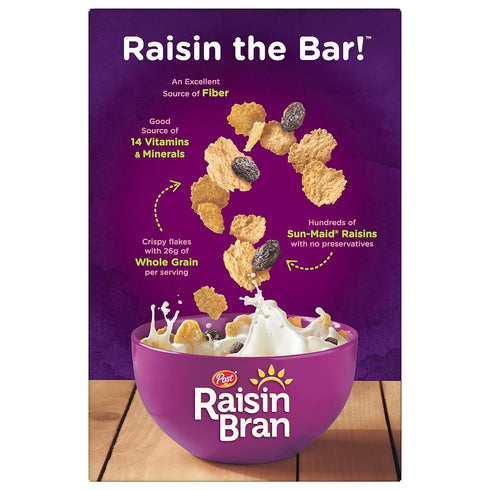 Post 16.6 OZ Raisin Bran Cereal, Made with Wheat and Bran Flakes and Sweet Sun-Maid Raisins, Box