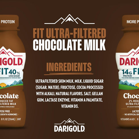 14g 40% 8oz 18 Pack DARIGOLD FIT - Ultra-Filtered, Low Fat, Lactose Free Chocolate Milk - Protein, Less Sugar
