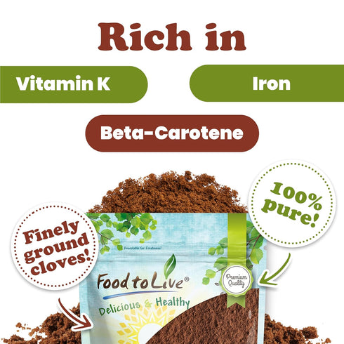 Food to Live Clove Powder, 1 Pound, Finely Ground Pure Vegan Spice for Beverages and Cooking