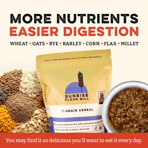 7-Grain 32 oz 5 Sunrise Flour Mill USDA Organic Heritage Hot Cereal Mix - | Great Source of Fiber and Nutrients | Sugar