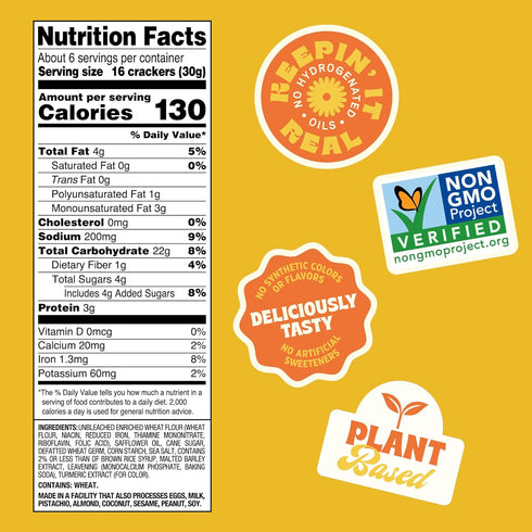 6.5 (Pack 6) Back To Nature Crispy Wheat Crackers, Dairy Free, Non GMO, Ounces