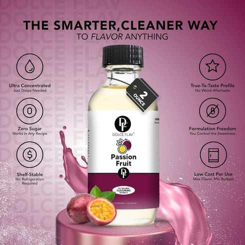 8 oz Dolce Flav Passion Fruit Extract (Oil-Soluble) Kosher, Sugar-Free, Concentrated Juicy Passion Fruit Flavoring