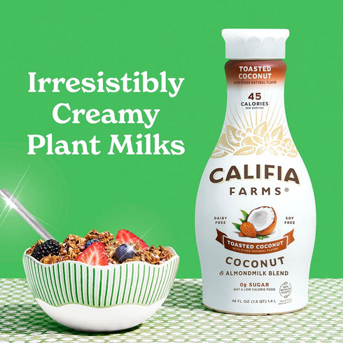 48 Oz, Califia Farms - Toasted Coconut Almond Milk, Dairy Free, Plant Based, Vegan, Gluten Free, Non GMO, Sugar Free
