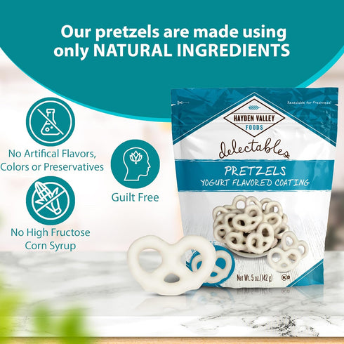 5 oz Hayden Valley Foods Vanilla Yogurt Flavored Covered Pretzels | Resealable Bag | Gourmet White Pretzels
