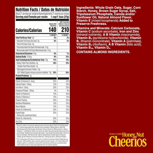 27.2 oz Honey Nut Cheerios, Heart Healthy Gluten Free Breakfast Cereal with Whole Grain Oats, Mega Size
