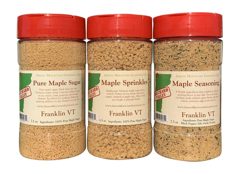 Green Mountain Goodness Pure Vermont Maple Sampler (Granulated Maple Sugar, Maple Sprinkles, Maple Seasoning)