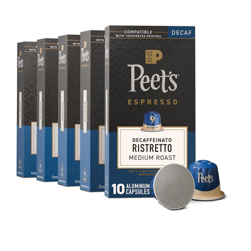 Peet's Coffee, Medium Roast Decaf Espresso Capsules, Compatible with Nespresso Original Machine,