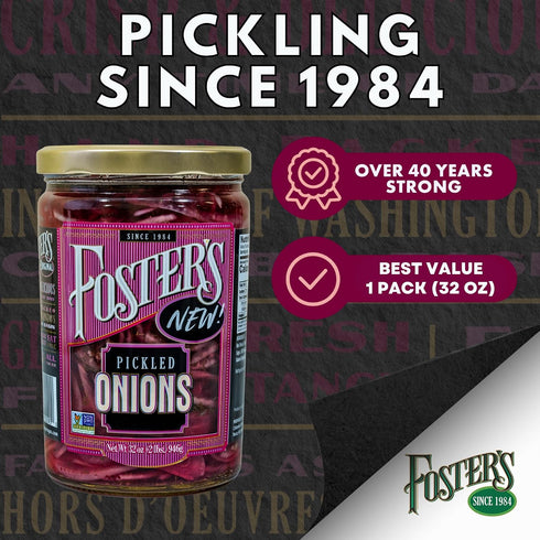 32oz, 1 Pack, 40 Foster's Pickled Red Onions in a Jar, Traditional Vegetables Recipe for years, Gluten, Fat