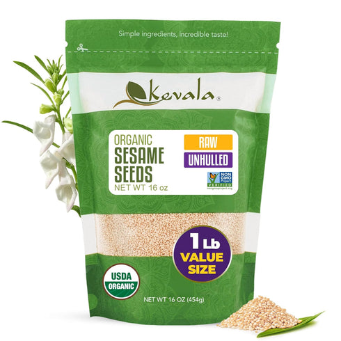 Kevala Organic Raw Sesame Seeds (Unhulled) - Gluten Free Seeds for Preparing