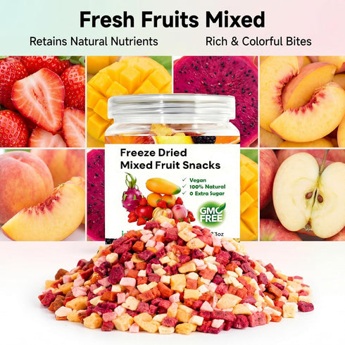 WJDDMGO 4.23oz (120g) Freeze Dried Fruit Mixed Snacks - Crunchy Tropical Dehydrated Fruit Mix with Strawberries Apple
