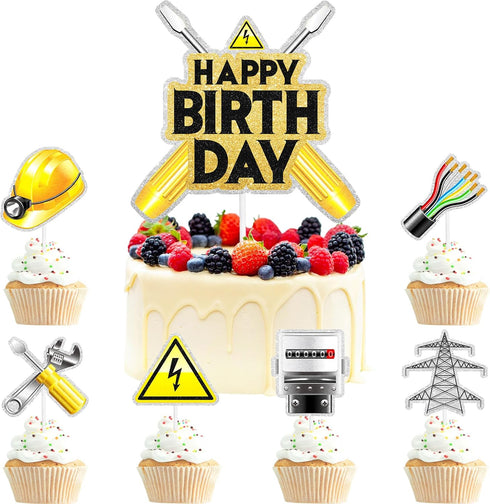 Electrician Cake Topper Set, 7 Pieces Electrical Tool Themed Birthday Party Decoration by LIANGSS