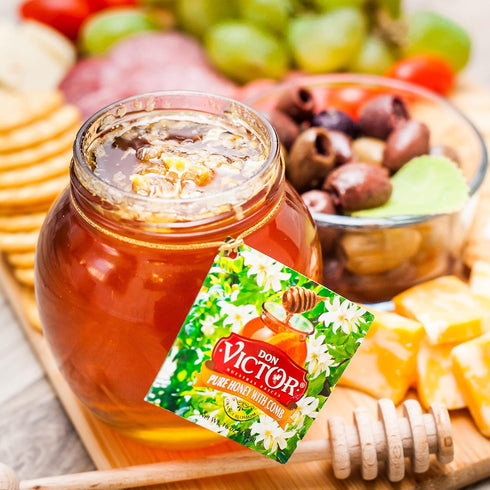 Don Victor 8 oz. Pure Honey with Comb, Glass Globe Jar, Edible Honeycomb Included, Alternative Sweetener, Perfectly