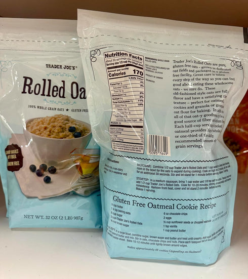 Generic 100% 32 Oz 2 Pack TRADER JOE'S Gluten Free Rolled Oats, Whole Grain, Bags, Good Source of Fiber, Sodium Free