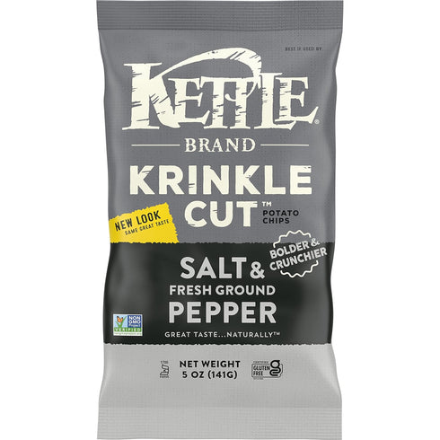 Kettle Foods Potato Chips, Krinkle Salt & Fresh Ground Pepper, 5 Oz