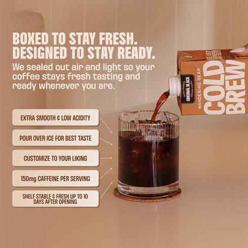 21 32 fl.oz Wandering Bear Organic Unsweetened Extra Strong Cold Brew in a Box - Make Your Own Iced Coffee Drink