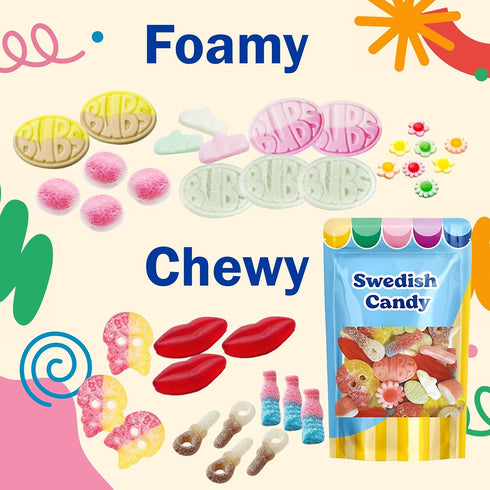 Gummy BUBS Swedish Candy Sour & Sweet Pick and Mix Assorted Scandinavian Candy, Soft and Chewy Texture, Bulk Bag Made