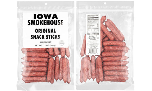 12 oz IOWA SMOKEHOUSE Snack Sticks, Original - Smokey Snack Stick - Gluten Free - Resealable Bag & Ready to Eat, Made