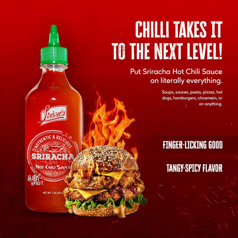 Lieber's Sriracha Hot Chili Sauce, Authentic And Delicious, Non-GMO, No MSG, Gluten-free, Cholesterol-free, and Vegan, NET WT. 1 lb (454g)