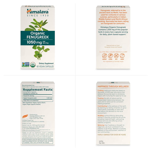 1,050 60 Himalaya Organic Fenugreek for Daily Wellness, Warming and Energizing Properties, mg, Vegan Capsules