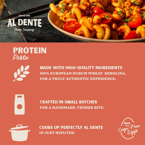 Elbows 30g 10oz (Pack 8) Al Dente Protein Pasta High Protein, Lower Carb, High Fiber. Artisanal Flavor: Cage-Free Eggs