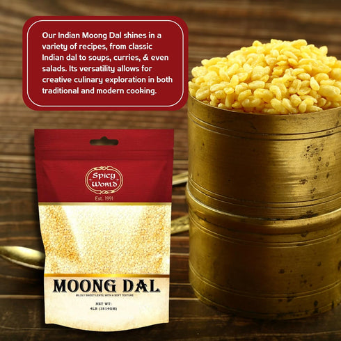 Spicy World 4 lbs 100% Indian Moong Dal - | Premium Split Dry Beans | Natural & Pure | Versatile & Nutritious Legume |