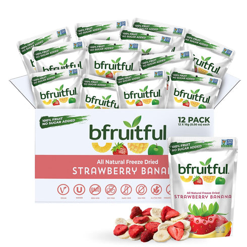 bfruitful Freeze-Dried Strawberry Banana, Freeze Dried Fresh Fruit Bites, Gluten Free, Vegan,