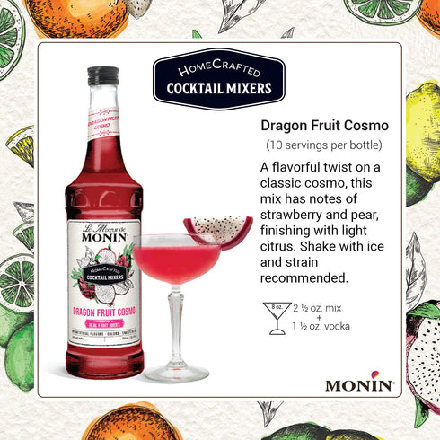 (750 ml, 2-Pack) Monin - HomeCrafted Dragon Fruit Cosmo Cocktail Mix, Ready-to-Use Drink Mixer, Strawberry & Pear