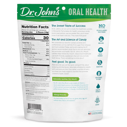 Dr. John's Candies 100 Count, 1 LB Dry Mouth Drops Lemon, Orange, & Tart Cherry with Zero Sugar, Dye-Free, Plant Based