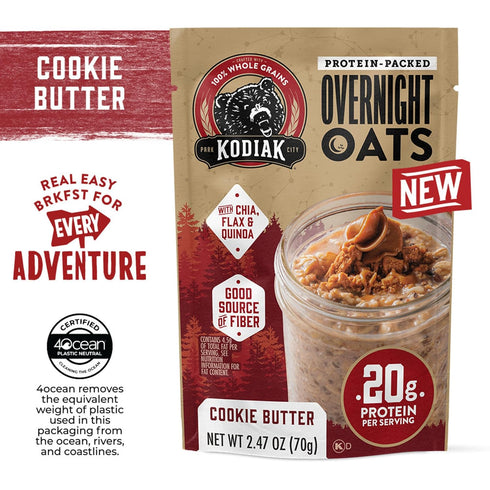 9 Kodiak Cakes Protein Overnight Oats, Cookie Butter, pouches
