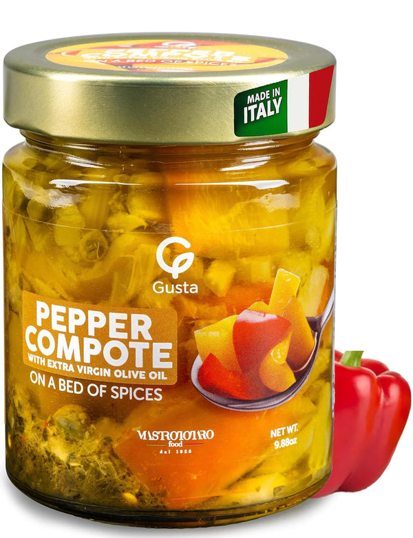 Gusta Pepper Compote in Olive Oil on a Bed of Spices -