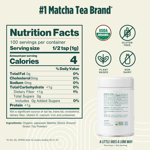 100% 100g 3.53 (Pack 1) Jade Leaf Matcha Organic Ceremonial Grade Matcha Green Tea Powder - Barista Blend - Pure