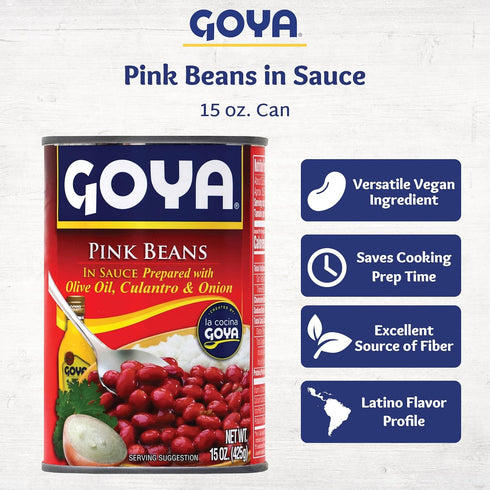Pack 2 (15 oz Goya Pink Beans Canned in Sauce, Ready-to-Serve, Seasoned, Flavorful Habichuela Rosada, Pantry Staple