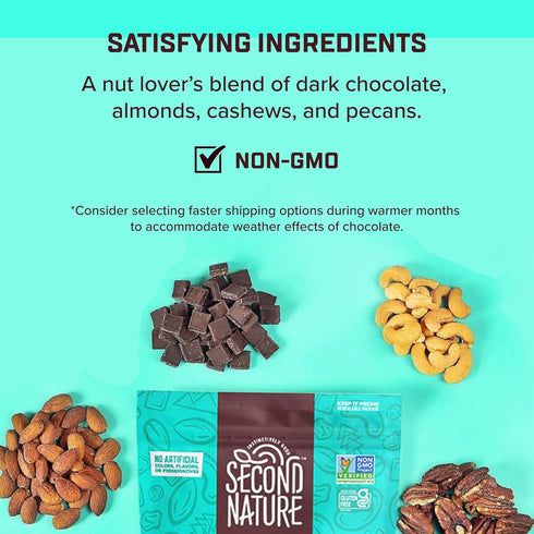 12 oz. (Pack 6) Second Nature Dark Chocolate Medley Trail Mix, Resealable Pouch of Certified Gluten-Free Snack Mix Dark